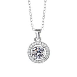 925 Sterling Silver Necklaces Round Big Shining Crystal Stone Cubic Zircon Diamond Designer Pendant Necklace with Box Link Chain Wedding Jewelry