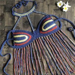 Sexy Knitting Tassel Women Beach Dress Swimsuit Hollow Bikini Top Cover-Ups Crochet Bathing Suit Beachwear Female One-Piece Sarongs