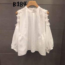 Spring Autumn Women's Blouses Hollow Strapless Lantern Sleeve Top Korean Style Casual Loose All-match Female Tops LL247 210506