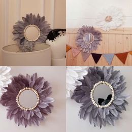 Mirrors Feather Mirror Wall Decoration Acrylic Makeup Conch Flower Shaped Hanging Ornament For Bedroom