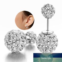 100% 925 sterling silver fashion shiny double Shambhala ball crystal ladies`stud earrings Jewellery Anti allergy drop shipping Factory price expert design Quality