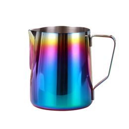 Milk Frothing Pitcher Jug for Latte Art, Rainbow Color Stainless Steel Espresso Creamer Frothing Cup, 350 or 600ml