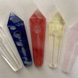 Natural Smoke Healing Crystals Stone pipes For Smoking Tobacco Pipe Gemstone Tower Quartz Point dab tools silicone nectar