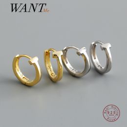 WANTME 925 Sterling Silver Fashion Korean Minimalist Letter T Hugging Earrings for Women Men Punk Rock Ear Nose Ring Jewellery 210507