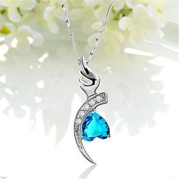 Crystal Womens Necklaces Pendant new 925 silver plated Angel Heart blue jewelry gold