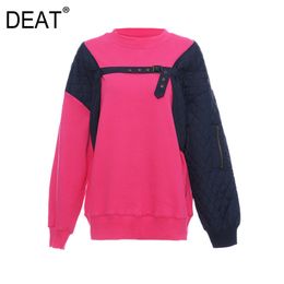 DEAT New Spring And Summer Fashion Casual Loose O Neck Slim Splicing Round Collar Pullover Sweatshirt Top Women SJ929 210428