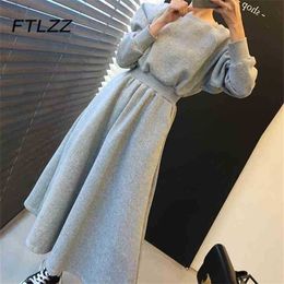 Women Casual Dress Fashion Spring Autumn Long Sleeve Slim A Line Vintage es Woman Korean Midi Vestidos Mujer 210525