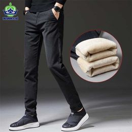 Jeywood Winter Men's Warm Casual Pants Business Fashion Slim Fit Stretch Thicken Grey Blue Black Cotton Trousers Male 211119