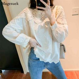 Spring Korean Style Shirt Tops Female Chic Hollow Out Vinatge Blouse Women Long Sleeve Solid Blouses Casual 13262 210512
