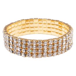 Rhinestone Chains Row Bracelets Elastic Stretch Sparkly Crystal Tennis Bangle Jewellery Bridal Wedding Gift for Women Girls