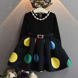 Children's princess lace dress spring new Korean girls dot belt dress Children's black stitching skirt fashion