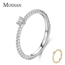 100% 925 Sterling Silver Classic Simple Hearts Shape High Quality CZ Finger Ring For Women Wedding Fine Jewellery Anillo 210707