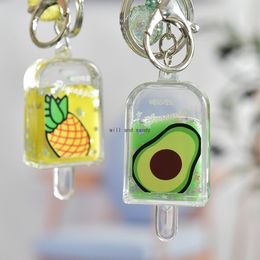 Fruit Ice Cream Oil Liquid Keychain key ring Couple Car Handbag Hangs for Women Student Fashion Jewellery Will and Sandy