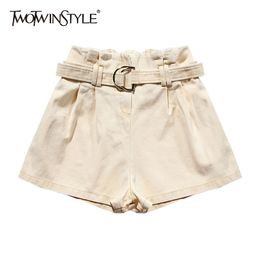 Minimalist Shorts For Women High Waits With Sashes Casual Wide Leg Female 2 Summer Fashion Style 210521