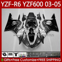 Motorcycle Body For YAMAHA YZF-R6 YZF600 YZF R 6 600 Black grey CC 03-05 Bodywork 95No.73 YZF R6 600CC YZFR6 03 04 05 Cowling YZF-600 2003 2004 2005 OEM Fairings Kit