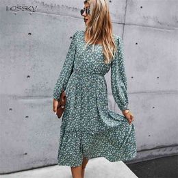 Long Dress Autumn Spring Clothes Elegant Ladies Flroal Print Long Sleeve Ruched Black Dresses For Women Party Fall Fashion 210325