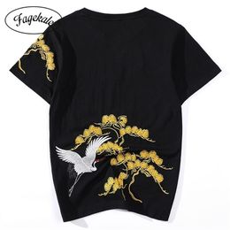 Summer original Chinese style embroidery Songhe cotton casual loose large size couple short sleeve T-shirt men casual fashion 210324