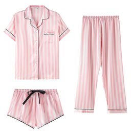 Pyjamas Set Sexy Stripe Rayon Women's Underwear Women Femme Home Mom Fashion Pyjama 210901