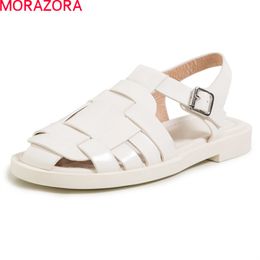 MORAZORA Fashion Women Sandals Genuine Leather Comfortable Ladies Casual Shoes Summer Classic Gladiator Sandals Beige White 210506