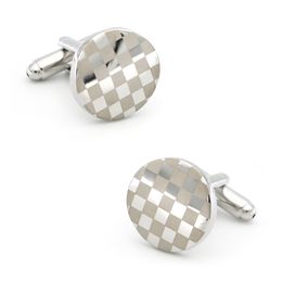 Men's Laser Round Cheque Cuff Links Copper Material Silver Colour 1pair