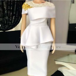Tea Length Prom Dress Mermaid Scoop Short Sleeves Cocktail Party Gowns Short Evening Dress 2022 robe de soirée mariage