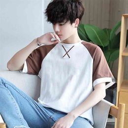 Summer men's T-shirt with short sleeves seven male ulzzang tide loose five and a half sleeve XueShengChao brand clothes 210329