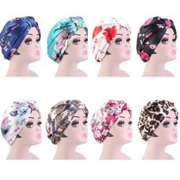 Satin Floral Print Double Layer Bonnet Knotted Style Night Sleep Cap For Women Hair Care Cap Chemo Cap Soft Headcover