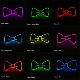 Costume Accessories 10 Colours Optional EL Light Up Self tie Bow ties Men Glowing Bow Ties Festival Halloween Luminous Necktie New