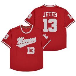 Men Retro #2 #13 Derek Jeter Baseball Jerseys Stitched Home Away White Pinstripe Black Grey Kalamazoo HIGH SCHOOL Maroon Jersey