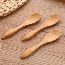 10cm Mini Bamboo Spoon Dessert Ice Cream Honey Spoons Baby Spoons