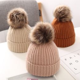 M337 New Autumn Winter Baby Kids Hat Wool Ball Knitted Skull Cap Boys Girls Warm Beanie Children Hats
