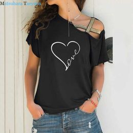 New Love Heart Print T Shirt Women T-shirt Irregular Short Sleeve Summer TShirt Tops Funny T Shirts Plus Size Y0629
