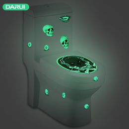 Luminous Toilet Stickers Horror Skull Witch Motif Gesture Bathroom Toilet Seat Sticker Halloween WC Home Decor GGE1884