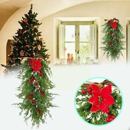 Decorative Flowers & Wreaths Simulation Christmas Tree Hanging Upside Down Door Party Decor Home Window Decoration Wedding Year Ga L2P5