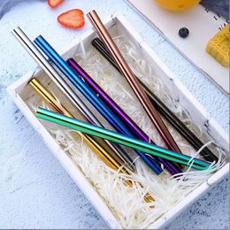 2022 215*12mm Stainless Steel Straw 4 Colors Metal Colorful Drinking Reusable Straight Large Straws For Juice Coffee