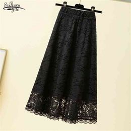 Summer Black Lace Long Skirt Faldas Plus Size Loose High Waist Women s A- Line Midi for s 9833 210619