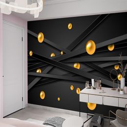 Luxury 3d Living Wallpaper Wall Papers Black Line Golden Classic Pattern Interior Home Decor Painting Modern Mural Wallpaper