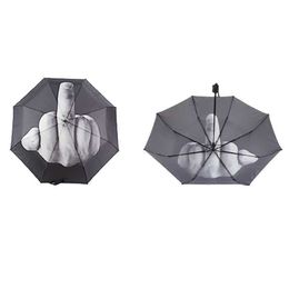 Women Umbrella Rain Middle Finger Umbrella men Windproof Folding Parasol Personality Black Middle Finger Umbrellas #0 H1015