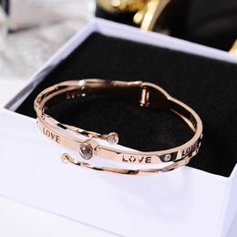 Yun Ruo100 Languages i Love You Projection Bangle Rose Gold Women Man Gift Titanium Steel Jewellery Not Change Colour Drop Shipping Q0717