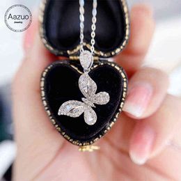 Aazuo Real 18k White Gold Diamond Fairy Butterfly Pendent with Chain Necklace Gifted for Women Engagemen Party 18inch Au750
