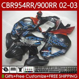 Blue flames Fairings Kit For HONDA CBR954 CBR900 RR CBR 900 954 RR CC CBR954RR 02 03 Bodywork 61No.81 CBR 954RR 900RR 900CC 2002 2003 CBR954-RR CBR900RR 02-03 OEM Body