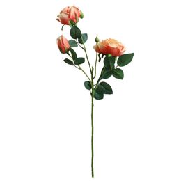 -Flores decorativas guirnaldas flores falsas 3 cabezas rosas artificial verde planta boda decoraciones inserta viento naranja rojo púrpura paño de seda