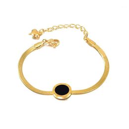 Bangle Natural Stone Roman Numerals Black Shell Bracelet Cuff Charm Gold Colour Bangles Stainless Steel Fashion Jewellery