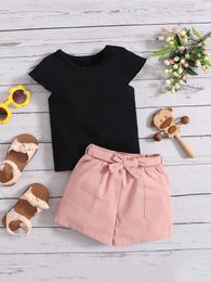 Baby Solid Top & Belted Shorts SHE