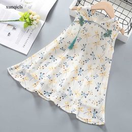 Summer Baby Girl Cheongsam Dresses Children Sleeveless Dress Chiffon Kids Princess Dresses Girls Party Dress Clothing Q0716