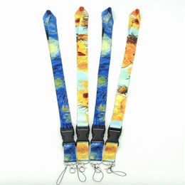 10 PCS Patchfan Van gogh painting sunflower starry sky Neck lanyard for Keys Phones Keychains ID Card Badge Holders