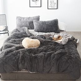 New Long hair Fleece bedding set 5pcs/set (duvet cover+flat sheet+2 pillowcase+1 cushion) flannel winter warm bed linen set 210319