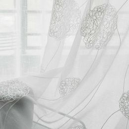 White Embroidered Tulle Window Curtains for Living Room Linen Sheer Window Curtains for Bedroom Kitchen Voile Curtain Drapes 210712