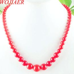 WOJIAER Red Jade Gem Stone 6-14mm Graduated Round Beads Women Necklace 17.5 Inches Strand Jewelry F3002