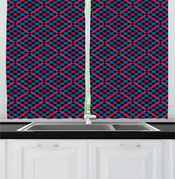 Curtain & Drapes Sea Blue Magenta Pink Gingham Kitchen Curtains Scottish Style Tartan Inspired Diagonal Layout For Cafe Decor